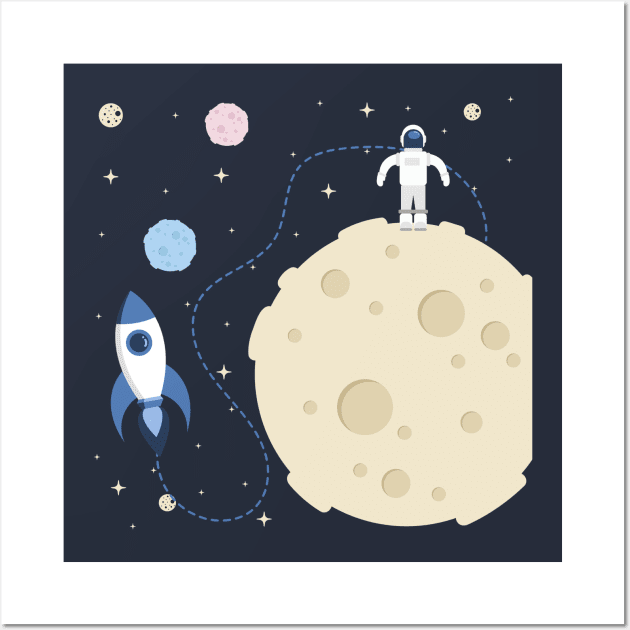 Moon Man Space Suit Rocket Ship Astronaut Lunar Landing Art Wall Art by FlashMac